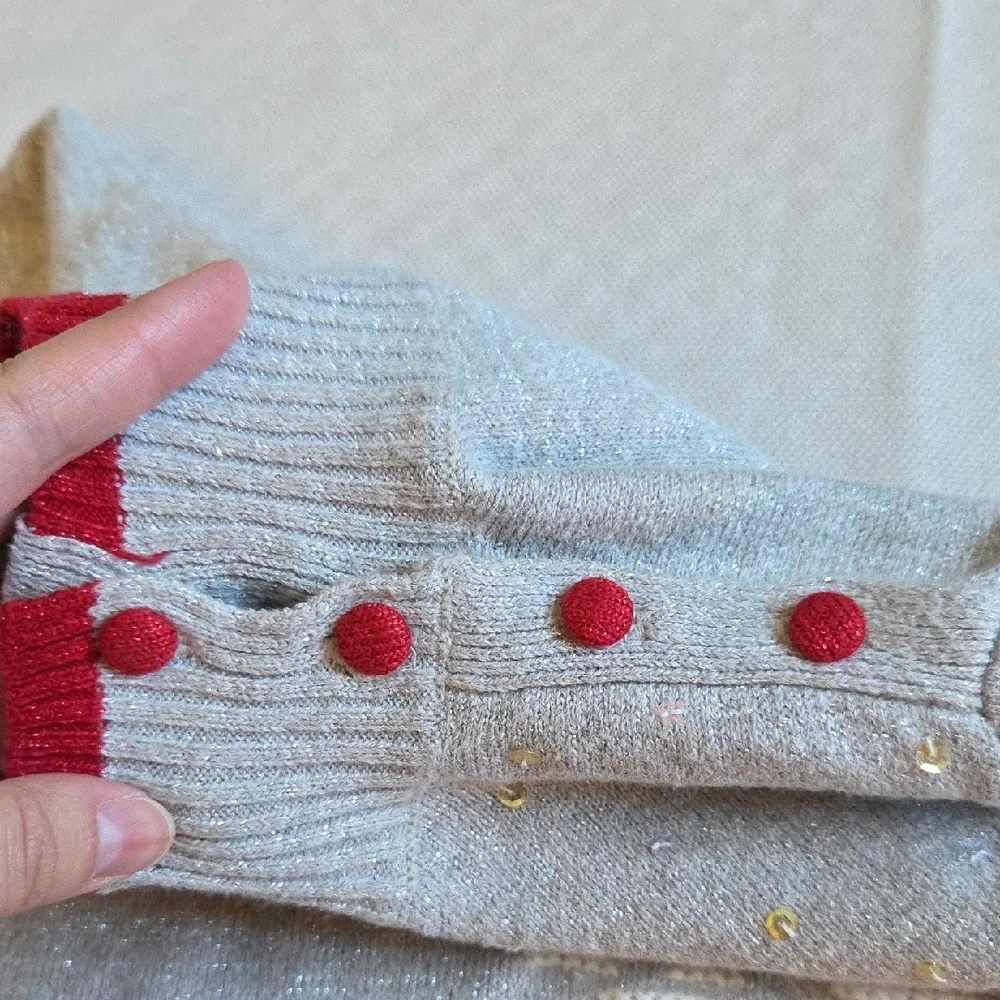 Marisa Christina Christmas Red and Gray Silver Metallic Knit Sweater sz S - Picture 7 of 8